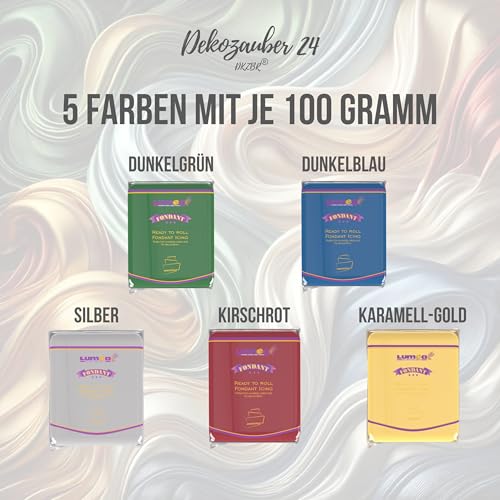 Dekozauber24 Rollfondant-Set zum Dekorieren von Kuchen und Torten, 5 Farben, 100g Fondant pro Farbe (Christmas-Mix)