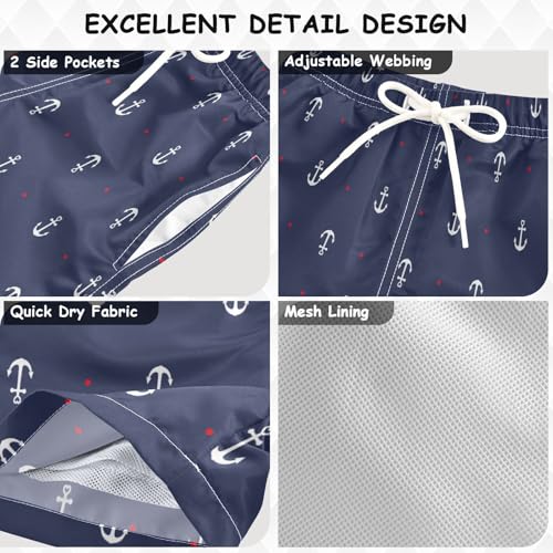 Red Heart Anchor Boys Swim Trunks Cute Blue Nautical Toddler Beach Board Shorts Baby Summer Bathing Suit S3