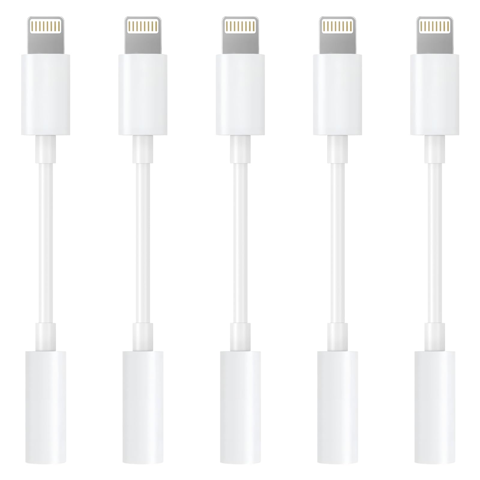Apple MFi Certified Lightning to 3.5mm Headphone Jack Adapter -Premium Audio Quality &amp; DAC Chip for Music Listening Car, Gym, Home Office, Compatible with iPhone 14/13/12/11/X/8/7 5Pack (White)