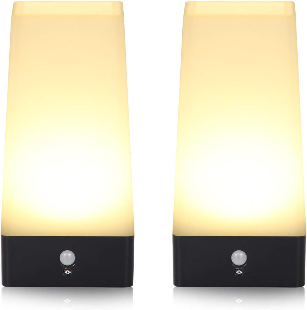 Portable PIR Motion Sensor Retro LED Night Light, Wireless Battery Operated Moving Table Lamp for Kids Room, Nursery, Child House, Living, Bedroom, Hallway, Stair, Kitchen (Silver Square)