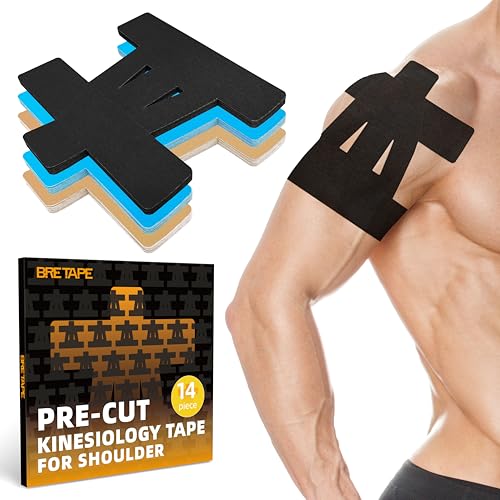 Precut Kinesiology Tape for Shoulder – 14 PCS Elastic Shoulder Support Tape, Waterproof & Breathable, Hypoallergenic Sports Tape for Pain Relief, Black