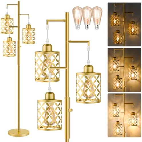 Dimmable Floor Lamp, Farmhouse Standing Lamp with Elegant Metal C...
