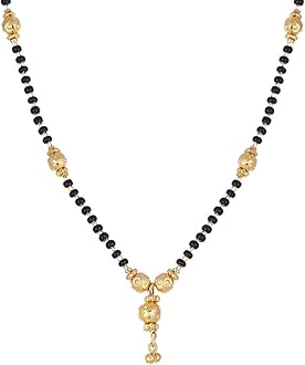Gold-Plated Black & White Artificial Stones Studded & Beads Beaded Locket Mangalsutra For Women
