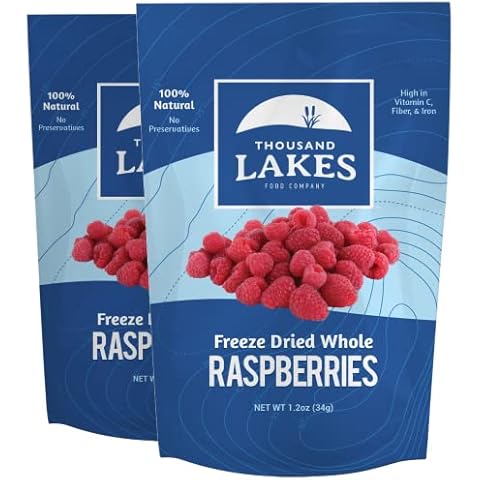 Thousand Lakes Freeze Dried Fruit - Raspberries 2-pack 1.2 ounces (2.4 ounces total) | No Sugar Added | 100% Whole Raspberries Cover