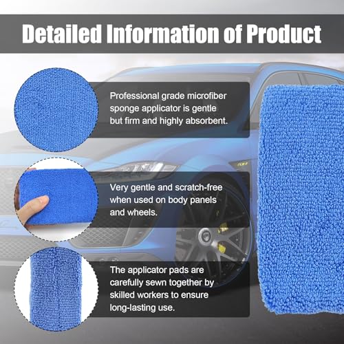 Image of Wevdn 2PCS Microfiber Applicator Pad, Premium Grade Microfiber Rectangle Detailing Applicator Wax Sponge, Versatile Sponge Cleaning Pads for Auto Detail Polishing, Car Accessories