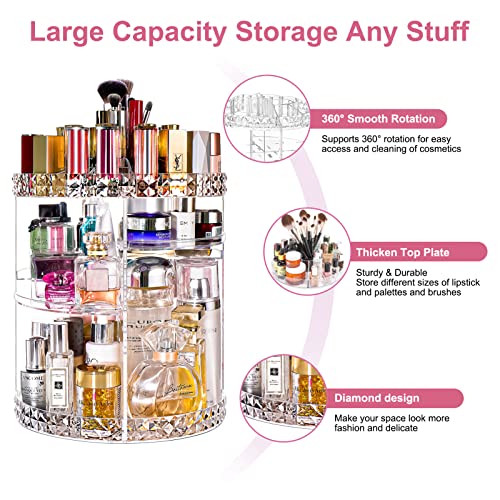 V-Hanver Makeup Organizer Combo - 360° Rotating Makeup Organizer With 7 Adjustable Layers Acrylic Skincare Organizer Large Cosmetic Display Case Clear Perfume Organizer With Makeup Lipstick Holder #TOP2