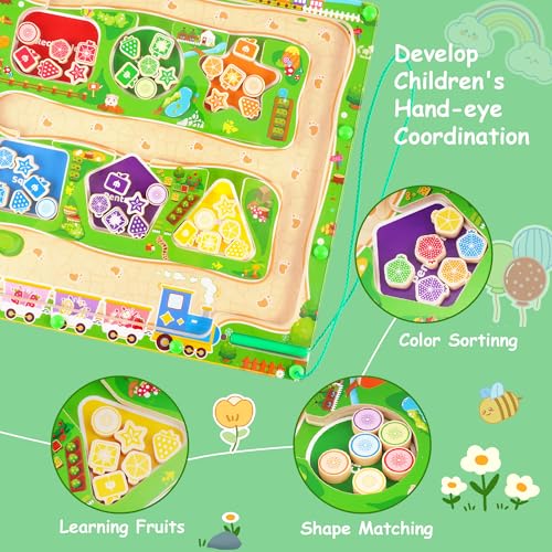 Image of Magnetic Color & Shape Maze, Toddler Montessori Toys for 3 4 5 Year Old Girl Boy Birthday Gift, Magnetic Puzzles Board for Kids, Wooden Magnets Color Shape Sorting Toys, Preschool Learning Activities