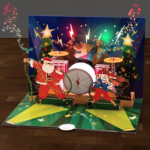papercrush Pop-Up Karte Rockige Weihnachten mit Musik & LED Licht - Lustige 3D Weihnachtskarte für Männer, Frauen und Kinder - Handgemachte Geschenkkarte mit Sound für Freund, Mann oder Papa