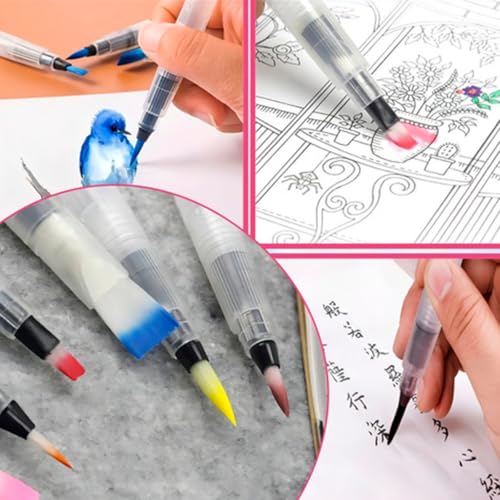 Pincel Aquabrush Kit 6 Pincéis Aquarelável Reservatório de Água Pintura Aquarela Esfumaçar