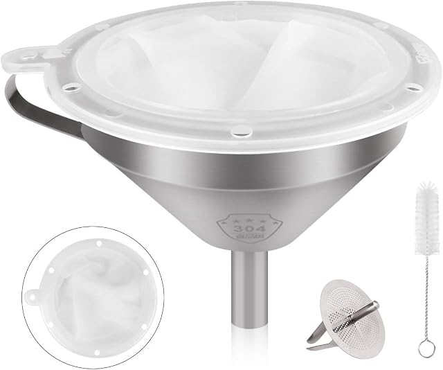 Funnel,Stainless Steel Funnels with Handle & Detachable Strainer,300 Mesh Filter Food Filter Straining Kitchen Funnel for Transferring Liquid,Oil, Juice,Coffee,Wine and Making Jam(13 cm /5.1in)