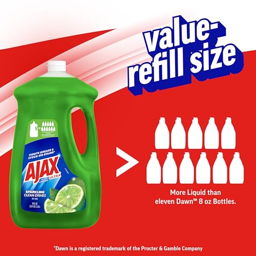 Image of Ajax Ultra Liquid Dish Soap Vinegar and Lime Scent, Sparkling Clean Dishes, 90 fl oz Bottle