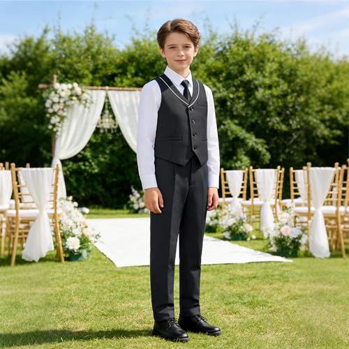 Image of LOLANTA 4Pcs Boys Formal Suit, Kids Tuxedo Vest for Wedding Birthday Party Dress Suits with Shirt and Tie for 3-13 Years