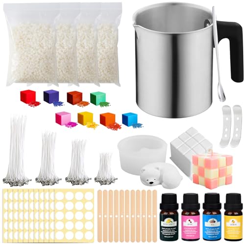 SAMISO Kit Candele Fai Da Te,Kit per Fabbricazione Candele,Kit Candele per Principianti include 4 Confezioni di Cera d'api,1 Crogiolo e 200 Stoppini etc Kit per Candele