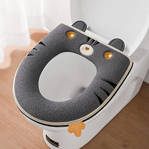 Hinniuy 便座シートトイレマット 便座カバー 暖かい ふわふわ 柔らかい 便器マット おしゃれ 可愛い虎柄 便座専用シートカバーファスナー付き 厚手 便座クッション U型 O型 V型便座対応 冬 防寒 洗える 再利用可能 背面防水 取付簡単 トイレカ