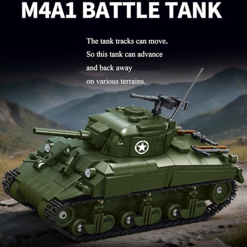 Lemess Military M4 Sherman Tank Building Block Kit, WW2 Military Sherman Tank Building Block, with Weapon (883 Pieces) - 2