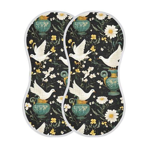 xigua White Doves Muslin Baby Burp Cloths Set of 2, Super Soft & Absorbent Burping Rags, Cotton Burp Clothes Shower Gift for Newborn, Baby Girls and Boys2