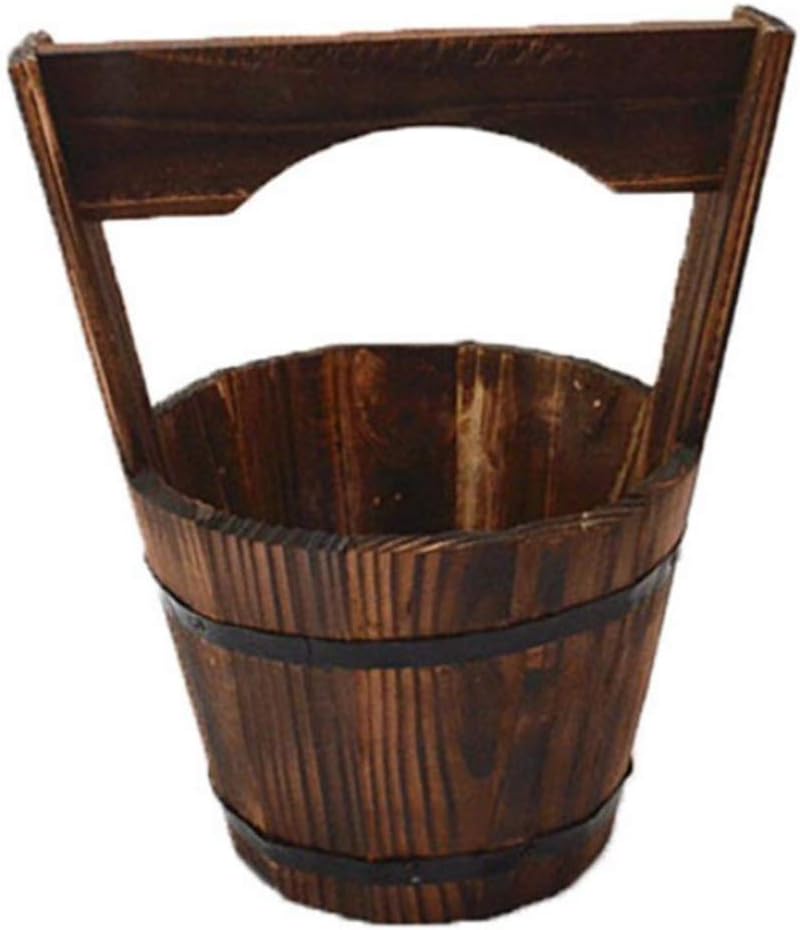 HANABASS Rustic Wooden Bucket Barrel Planter Hanging,1pc Flower Pot