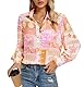 Kate Kasin Damen Bluse im Casual-Stil Tunika mit Reverskragen und Laternenärme ln Rosa XL