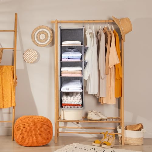 BOOMIBOO Hanging Closet Organize and Shelves,5-Hanging Shelf with 2 Side Pockets,Storage Foldable - Image 3