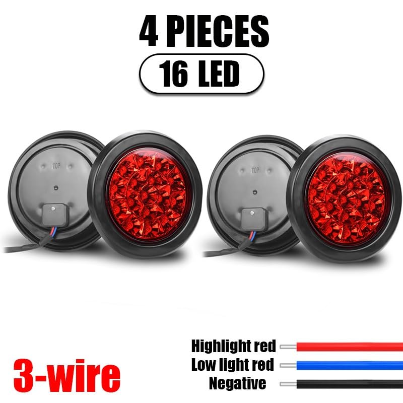 Intermitentes Dinamicos Para Jeep para camión para camioneta 4x4 12V 24V4 pulgadas 16 LED luces traseras rojas redondas ámbar lámpara de señal de giro luz trasera de freno La Señal Giro(4pcs Red light