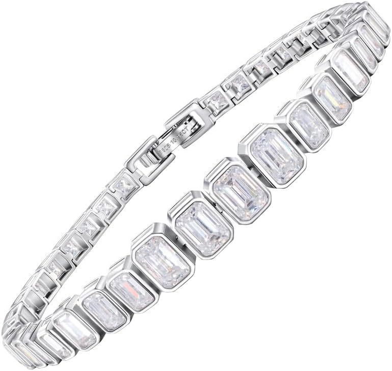 Moissanite Tennis Emerald Cut Bracelet for Women Men White/Yellow Gold Plated S925 Sterling Silver D Color VVS1 Square Moissanite Bracelets 6.5/7/7.5/8inch