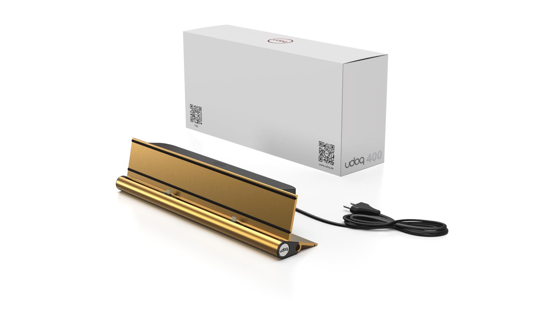 Stacja ładująca USB-C do tabletów i smartfonów, udoq 400, aluminium, z kablem do szybkiego ładowania i ładowarką Power Delivery Charger, złota