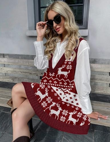 Image of Zeagoo Womens Sweater Vest Dress Pattern Knitted Pullovers Sweaters V Neck Tank Sweater Dress with Pockets