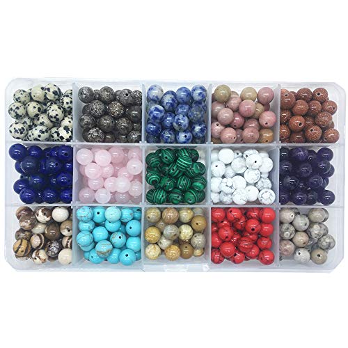 8mm Natural Round Stone Beads Genuine Real Stone Beading Loose Gemstone Hole Size 1mm DIY Smooth Beads for Bracelet Necklace Earrings Jewelry Making (15 Material-1, 8mm)