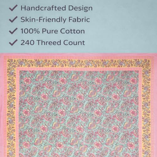 Image of ElanorHomes 240 TC Cotton Double King Size Bedsheet | Ultra-Soft & Skin-Safe | Breathable Summer Comfort | 93x108 inches with 2 Pillow Covers (Petal Symphony)