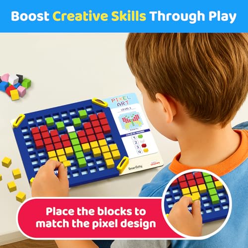 Image of Smartivity Pixel Art Puzzle - Educational Toy for Kids 4-8 Years I Build 40+ Creative Brain Puzzles - Jelly Fish, Car, Boat, Umbrella, Flower etc. I Birthday Gift for Boys & Girls 4-8 Years