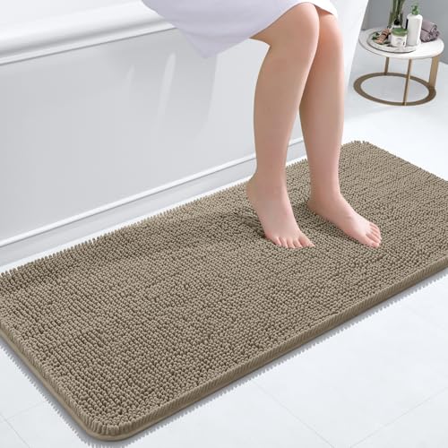Image of OLANLY Bathroom Runner Rugs 47x20, Soft Absorbent Chenille Bath Rugs, Rubber Backing Quick Dry, Machine Washable Long Bath Mats for Bathroom Floor, Tub and Shower, Home Decor Accessories, Warm Taupe