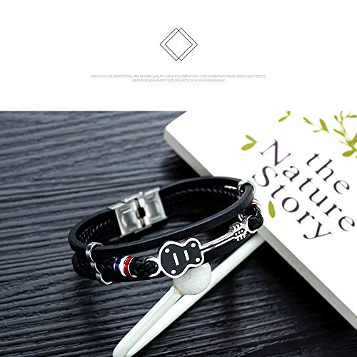 Pulsera de cuero para hombre Eymi negra 21 cm ajustable miniatura 4