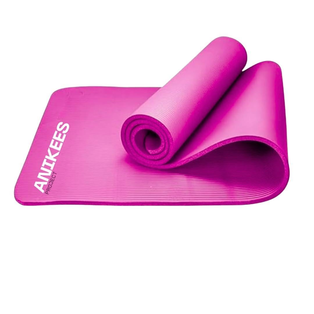 ANIKEES Extra Thick Yoga Mat, 183 x 60 cm, Multi-Purpose, NBR Foam Exercise mat, For Yoga, Pilates stre,tching, resistance work outs (Pink)