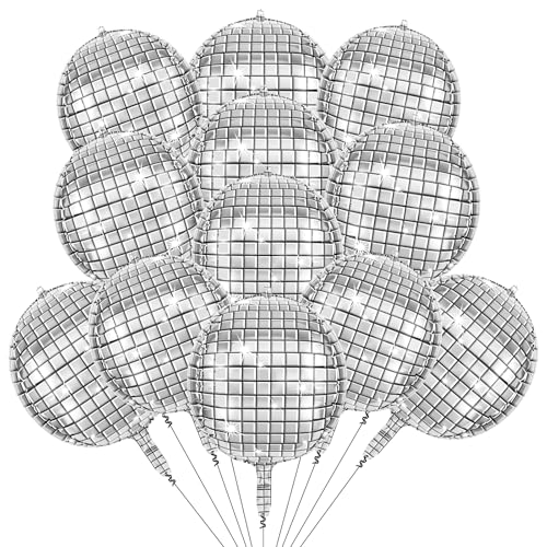 AXFEE Globos de Discoteca,12 globos grandes de bola de discoteca de 22in,4D lámina de aluminio Globo de disco,diseño de sellado automático,para Retro Party,Boda,Cumpleaños Carnaval(espejo）