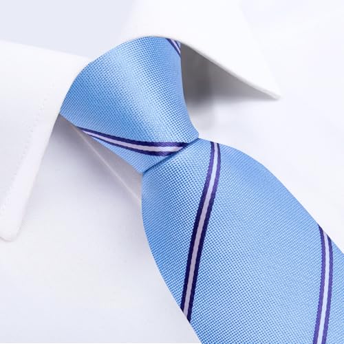 Image of DiBanGu Mens Tie Silk Plaid Striped Necktie and Pocket Square Cufflinks Tie Clip Set with Gift Box Formal Wedding Party