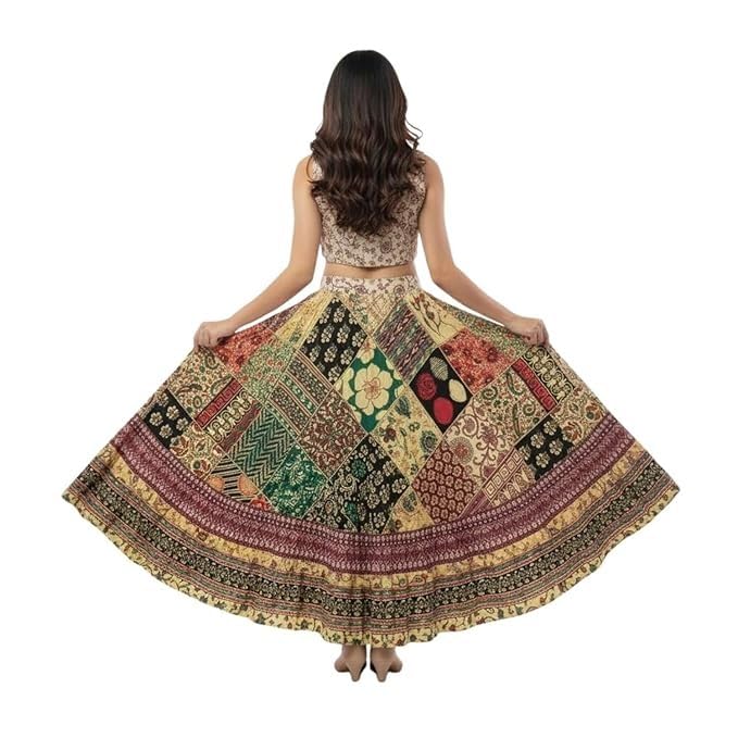Image of HARSHITA-Enterprises Jaipuri Women's Cotton Printed Elastic Long Skirts