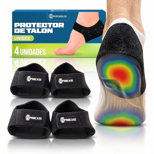 Podcase - Pack 2 Pares de Taloneras Fascitis Plantar – Taloneras de Silicona para Mujer y Hombre – Plantillas para Zapatos con Cierre Ajustable, Antideslizantes y Transportables – Alivio