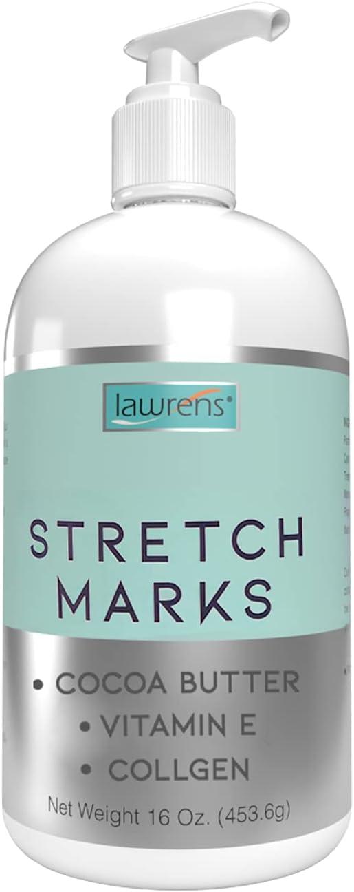 Lawrens Strech Marks Cocoa Butter with Vitamin E and Collagen - Minimizes Apperence of Stretch Marks - Moisturizes skin - 16 oz