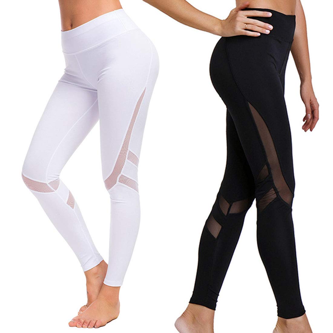 Moda Leggins Sportivi Donna, Leggings da Donna Energy Yoga, Pantaloni da Corsa con Cuciture a Rete, Collant a Compressione Dimagrante per Il Controllo della Pancia Elegante, Black, L