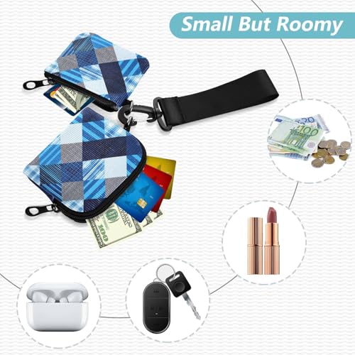 Buffalo Plaid Checkered Stripe Black and Blue Dual Coin Purse Credit Card Holder Wallet Thin Flat ID Card Holders Protector with Zipper Coin Pocket for Ladies 2 Packs2