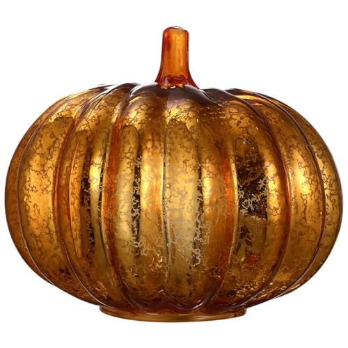 Lampe citrouille LED dorée 16 cm pour décoration d'automne et Halloween