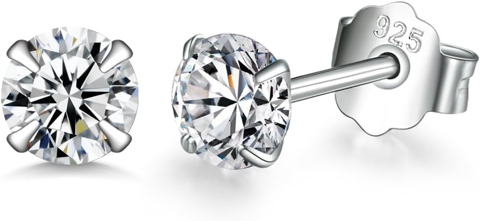 Dlihc Sterling Silver Hoop Earrings Sterling Silver Stud Earrings for Women 6 Pairs Hypoallergenic Tiny Cubic Zirconia Stud Set Cartilage Hoops - Image 9