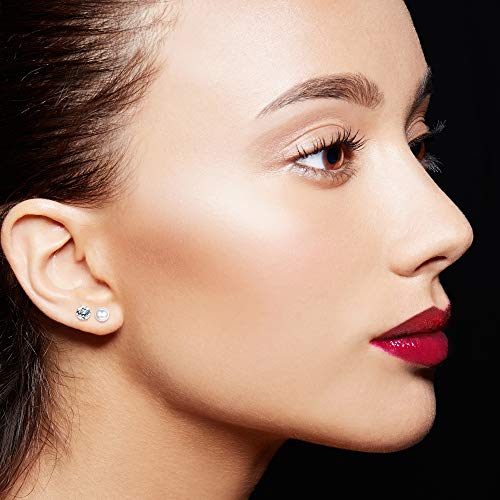 Jstyle 12Pairs Stainless Steel Round Clear Cubic Zirconia Pearl Stud Earring for Women CZ Earrings 3-8MM3