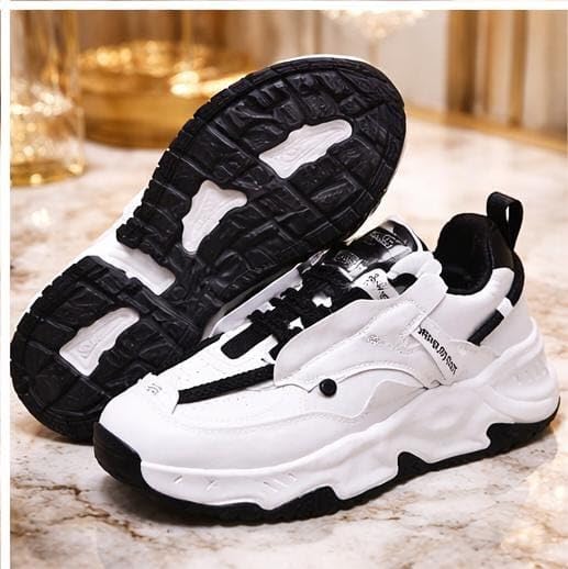 Image of Men's Chunky Sneakers, Faux Leather Upper, Lace-up, Round Toe, Streetwear Style, Casual Wear