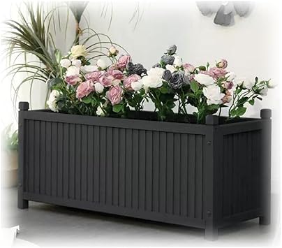 Raised Garden Bed, Freestanding Rectangle Trough, Creative Wood Flower Pot Box, Elevated Planter Grow Container for Vegetables, Bottom Opening Design Color Black, Size 120x45x50cm