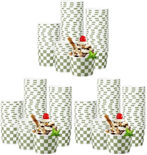 Image of Zopeal 50 Count Green Checkered Ice Cream Cups Disposable 9 oz Ice Cream Bowls Paper Race Car Birthday Party Supplies Snack Cups Sundae Picnic Dessert Yogurt Bowls for Food (Pack of 3)