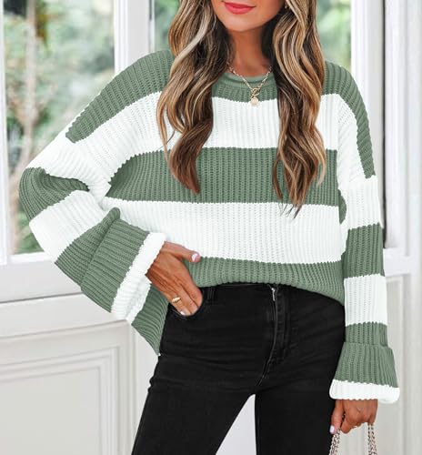 ZESICA Women's Fall Long Sleeve Crew Neck Striped Color Block Comfy Loose Oversized Knitted Pullover Sweater - Image 4