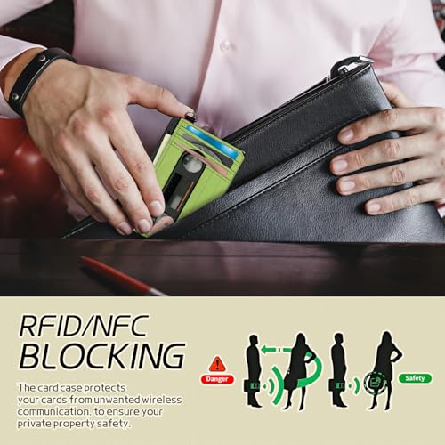 Image of Small Travel Wallets, Green Tape Cassette Slim Minimalist Front Pocket Wallet with Wristlet, RFID Blocking PU Leather Credit Card Holder with ID Window Change Purse for Men Women