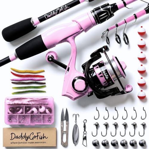 DaddyGoFish Spinning Fishing Rod and Reel Combo Set with Tackle Box | Kids Fishing Pole | Carbon...
