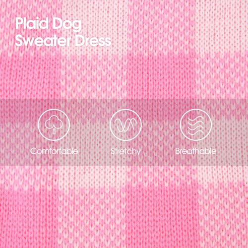 Dog Sweater Dress Plaid Knitwear for Small Medium Dogs Warm Puppy Pet Turtleneck Stretch Pullover Cute Fall Winter Vest Clothes with Leash Hole for Christmas (Pink, 2XS) - Image 6